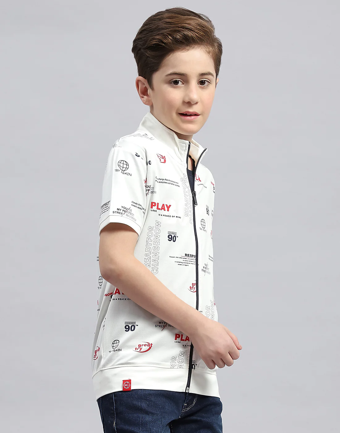 Boys White & Navy Blue Printed Round Neck Half Sleeve T-Shirt (Pack of 2) - Image 4