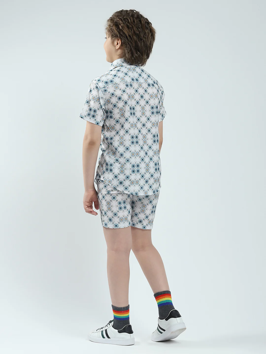 Boys White Printed Collar Half Sleeve Bermuda Set - Image 5