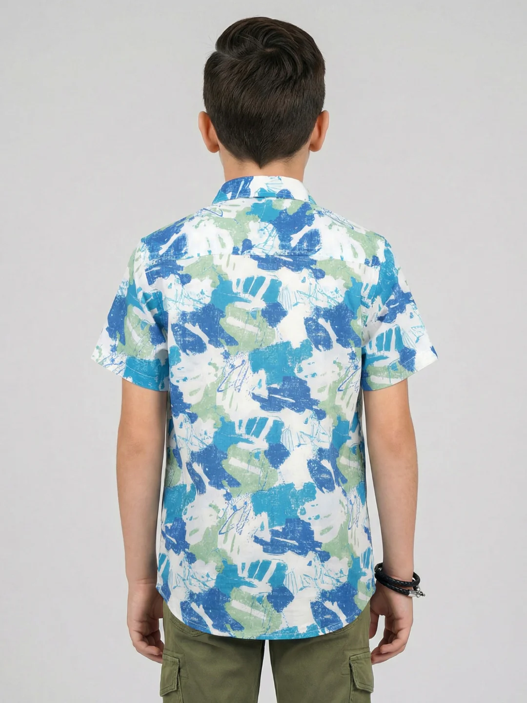 Boys White Printed Collar Half Sleeve Shirt - Image 4