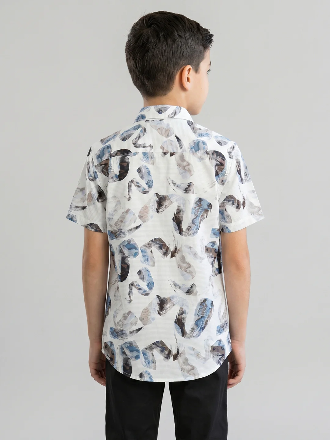 Boys White Printed Collar Half Sleeve Shirt - Image 4