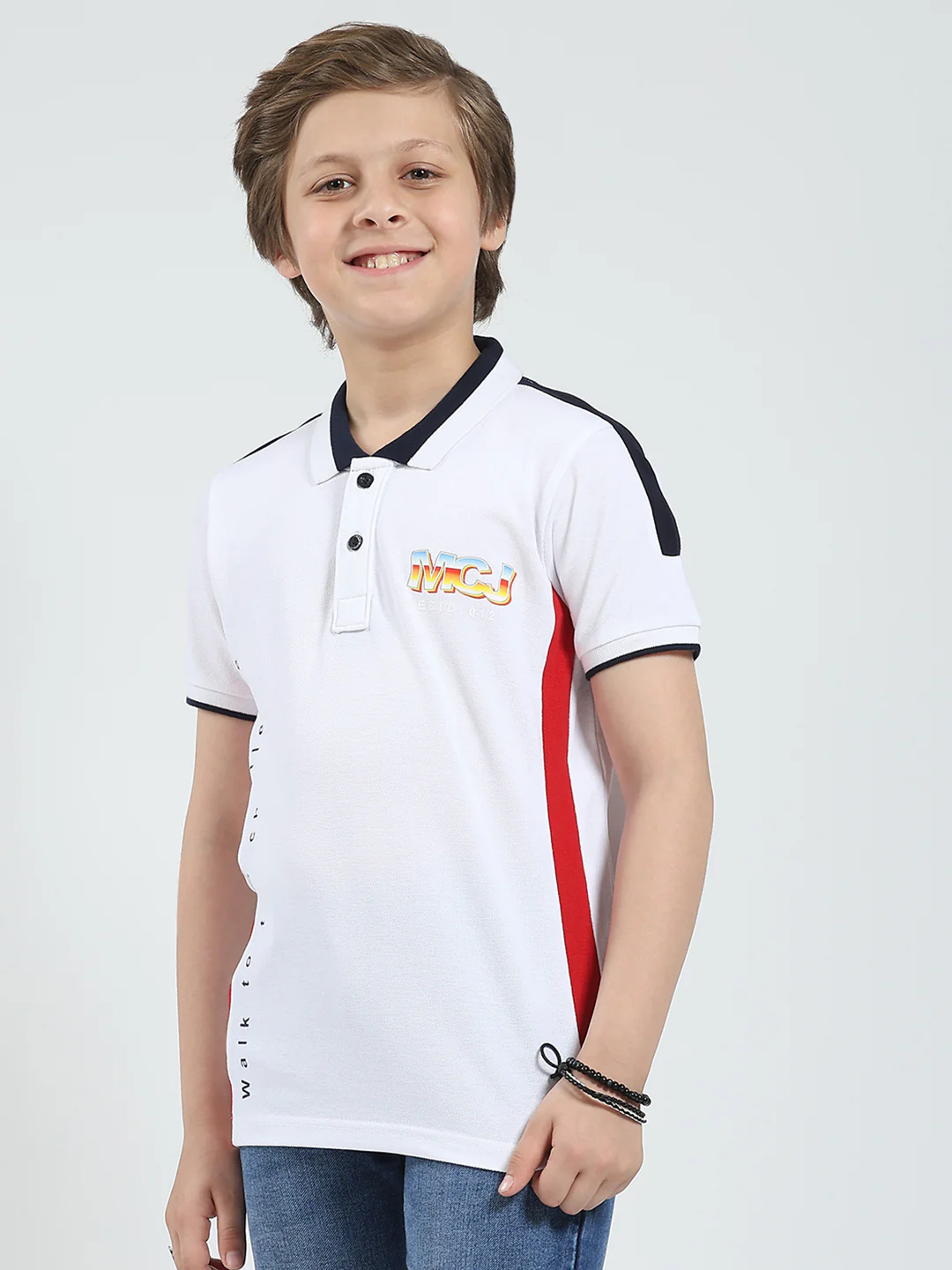 Boys White Printed Collar Half Sleeve T-Shirt - Image 3