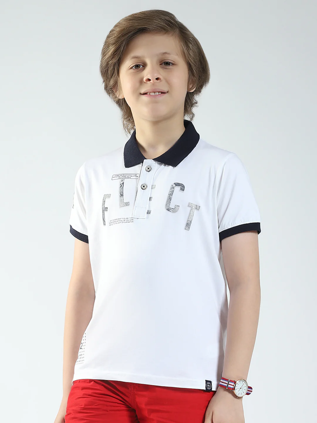 Boys White Printed Collar Half Sleeve T-Shirt - Image 4