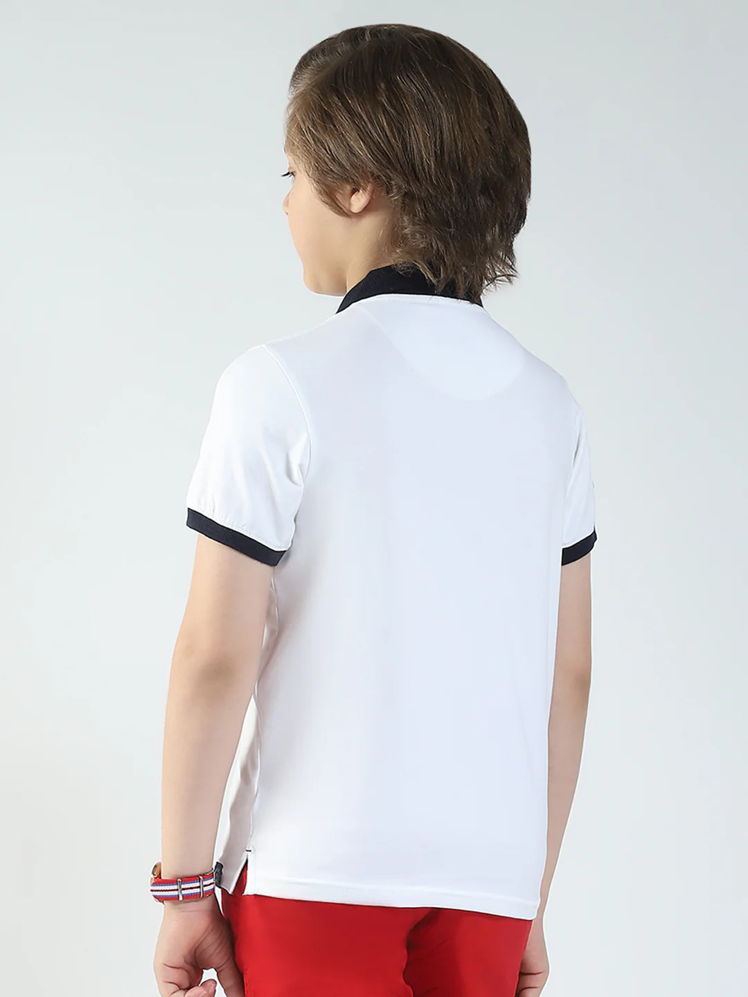 Boys White Printed Collar Half Sleeve T-Shirt - Image 5