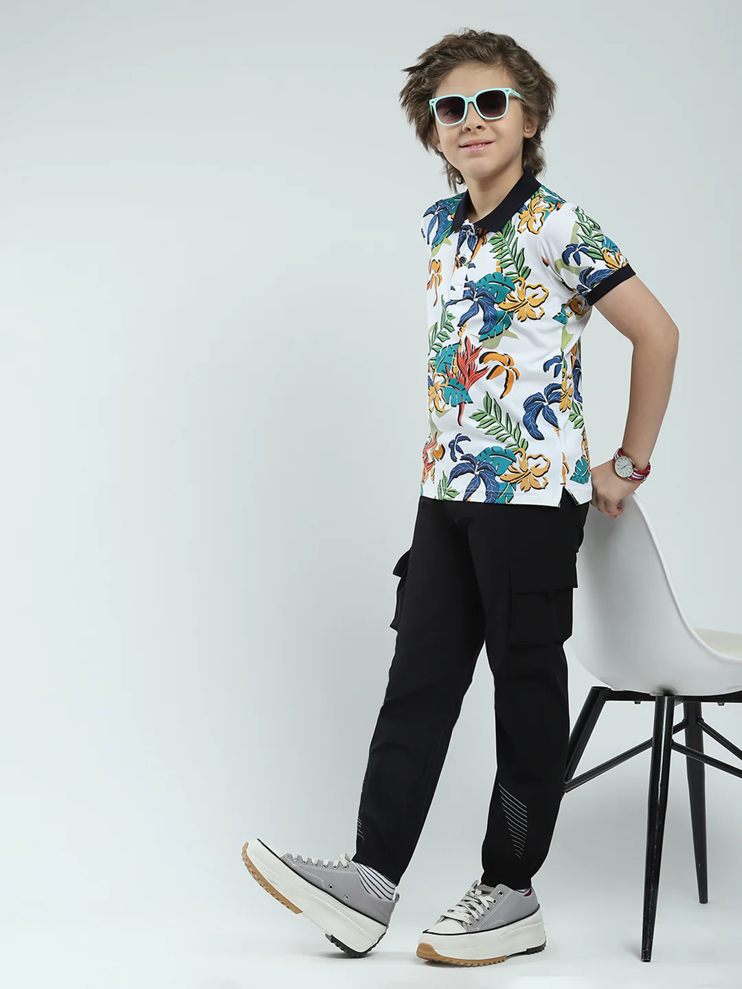 Boys White Printed Collar Half Sleeve T-Shirt - Image 2