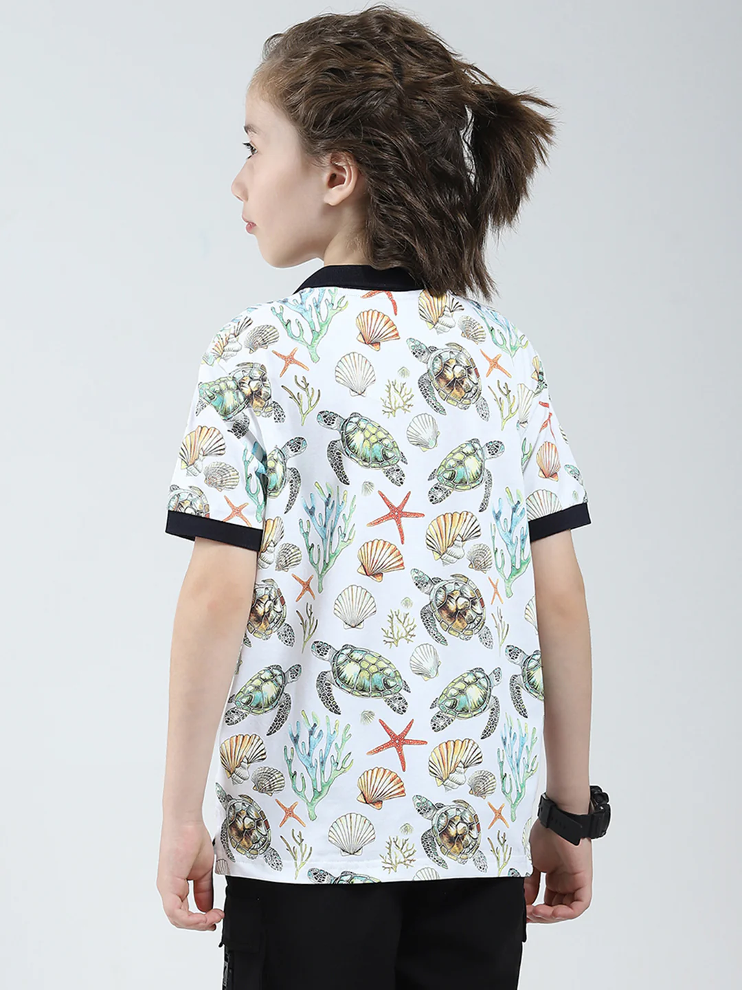 Boys White Printed Collar Half Sleeve T-Shirt - Image 5