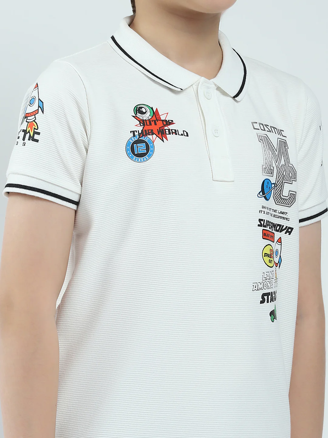 Boys White Printed Collar Half Sleeve T-Shirt - Image 6