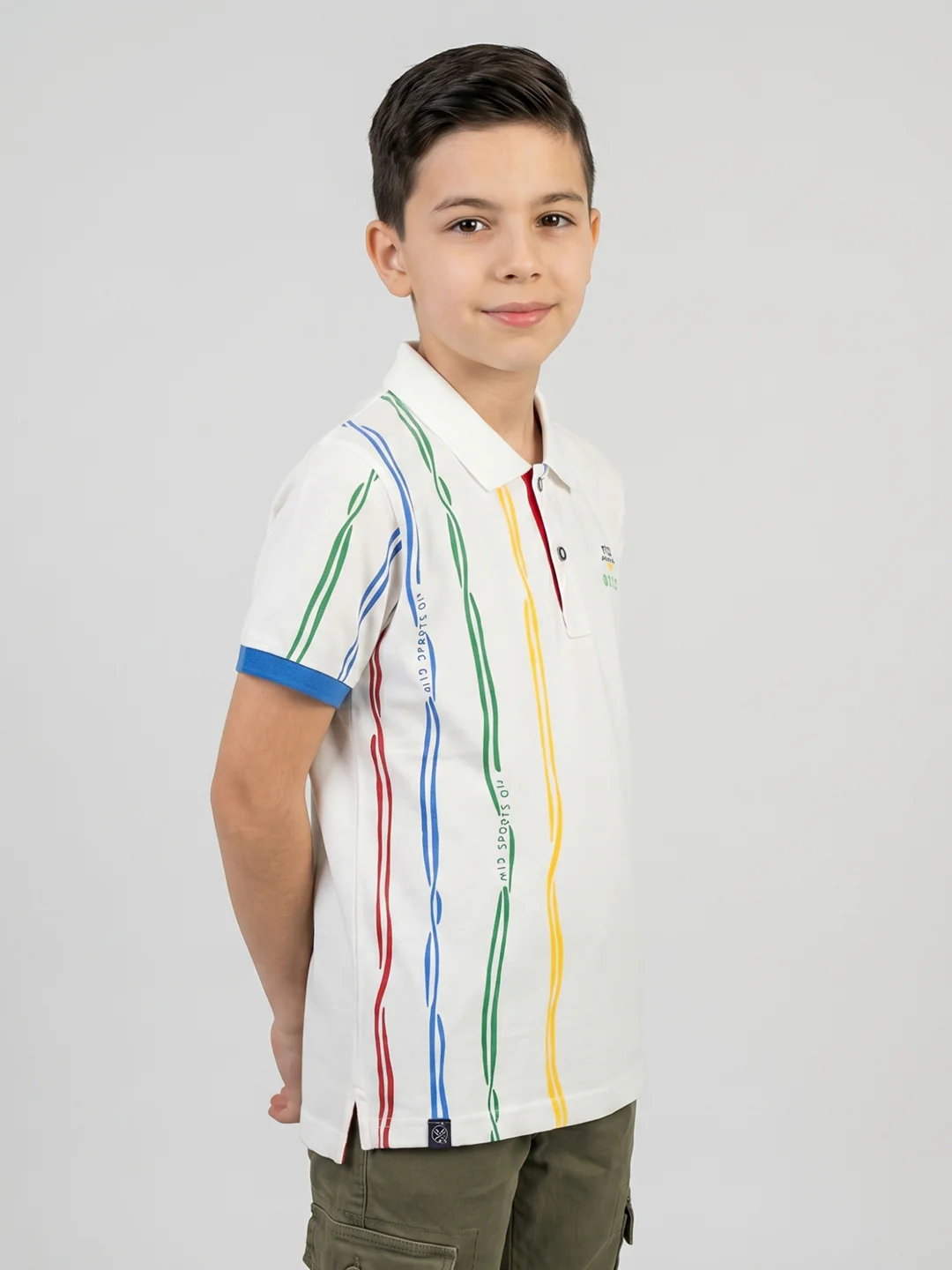 Boys White Printed Collar Half Sleeve T-Shirt - Image 2