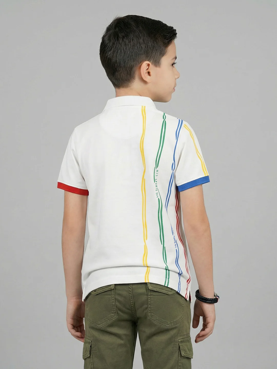 Boys White Printed Collar Half Sleeve T-Shirt - Image 4