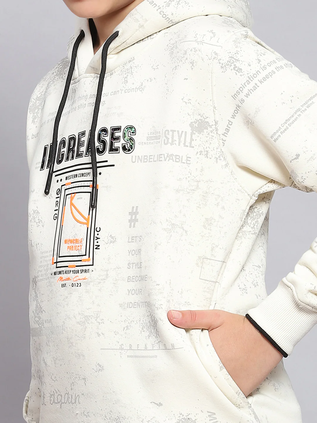Boys White Printed Hooded Full Sleeve Sweatshirt - Image 6
