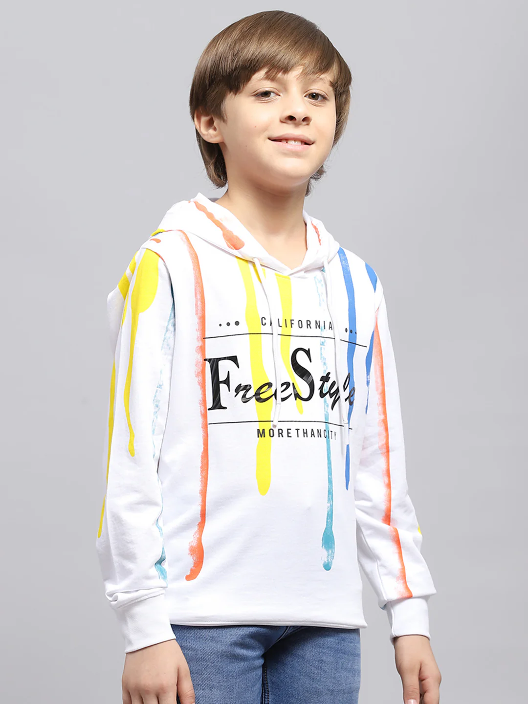 Boys White Printed Hooded Full Sleeve Sweatshirt - Image 4