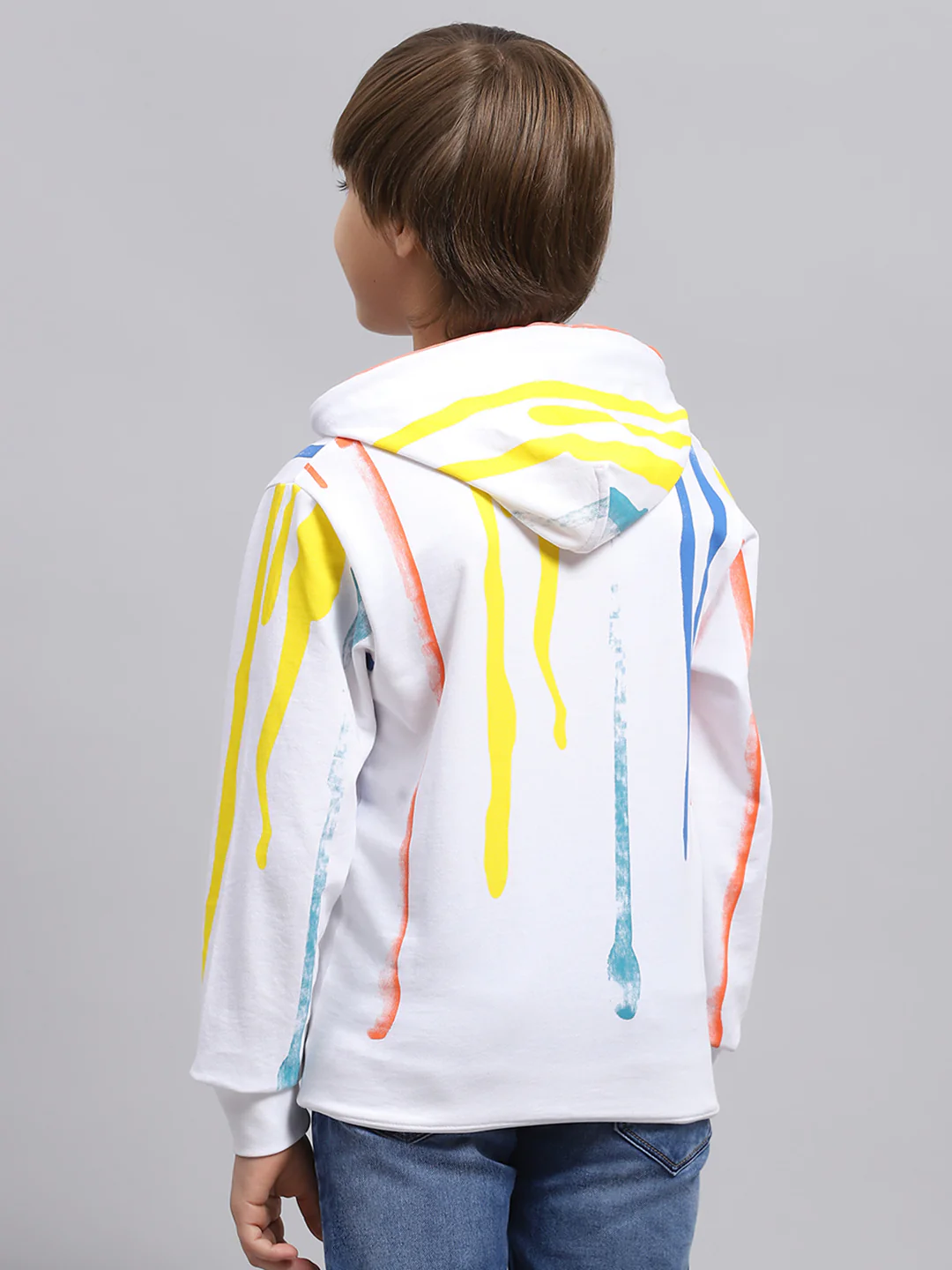 Boys White Printed Hooded Full Sleeve Sweatshirt - Image 5