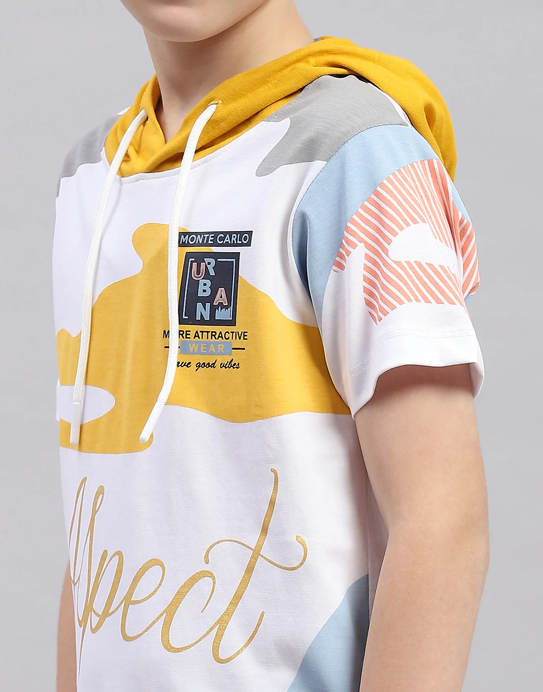 Boys White Printed Hooded Half Sleeve T-Shirt - Image 6