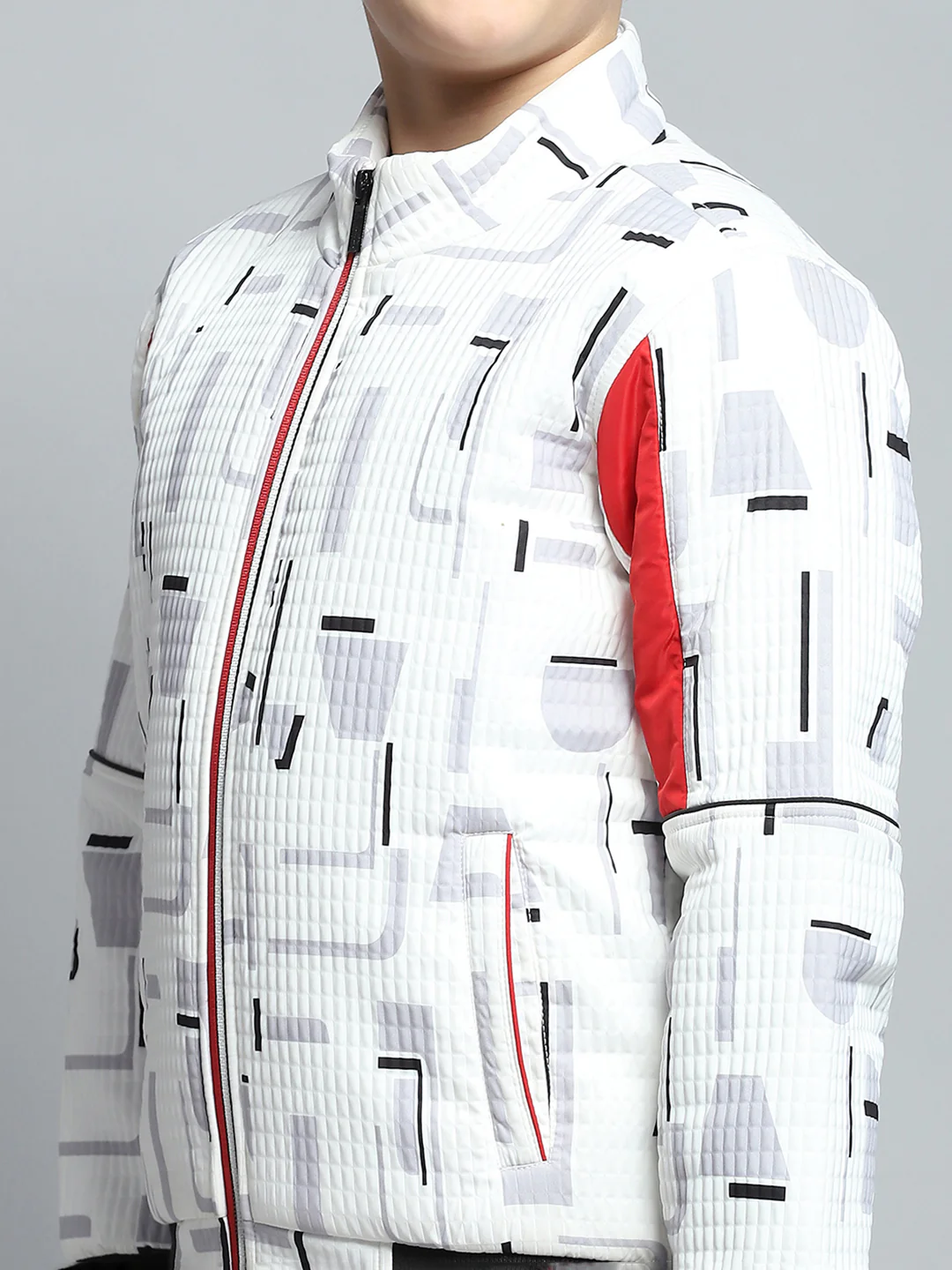 Boys White Printed Mock Neck Full Sleeve Jacket - Image 6
