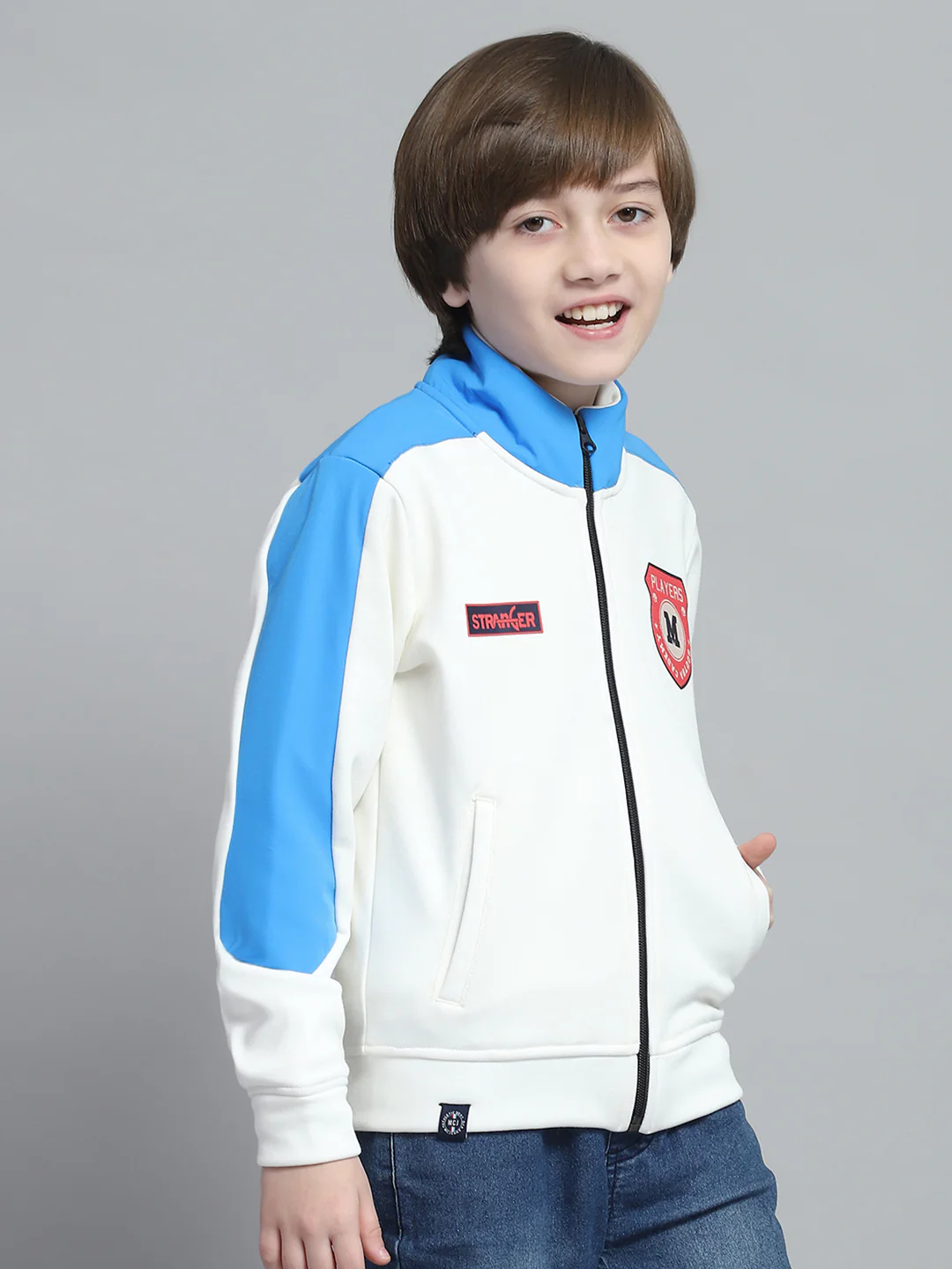 Boys White Printed Mock Neck Full Sleeve Sweatshirt - Image 4