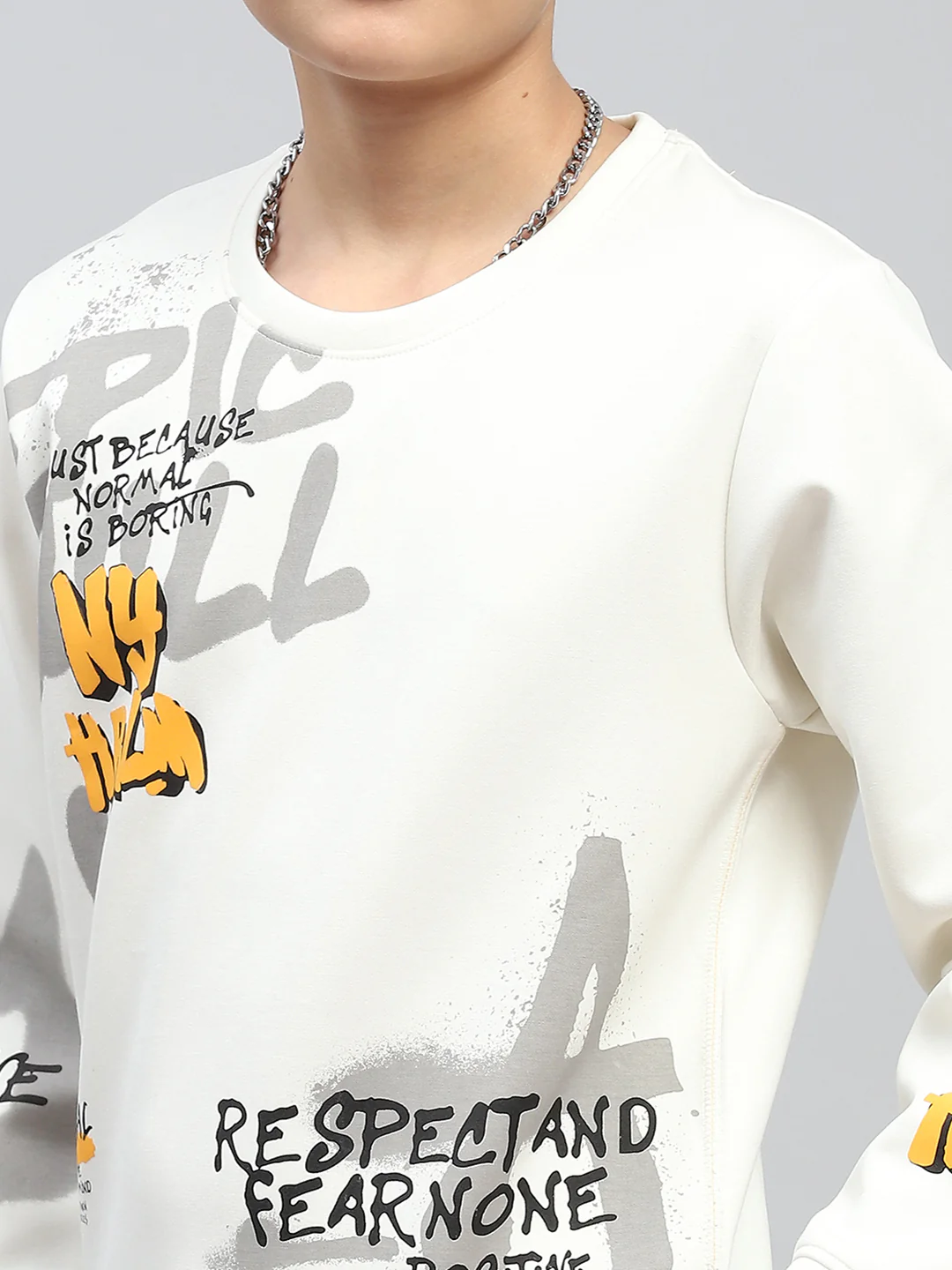 Boys White Printed Round Neck Full Sleeve Sweatshirt - Image 7
