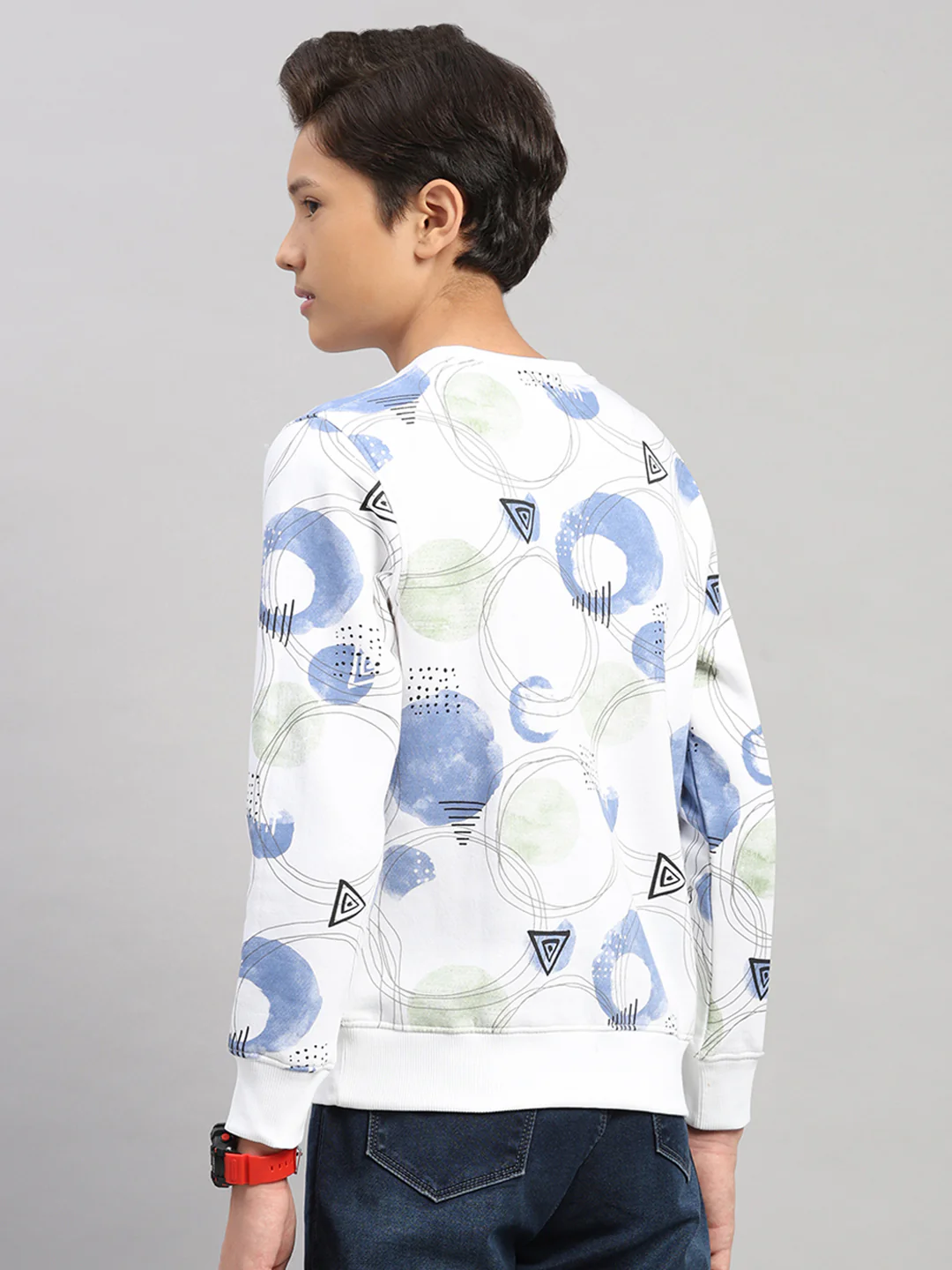 Boys White Printed Round Neck Full Sleeve Sweatshirt - Image 5