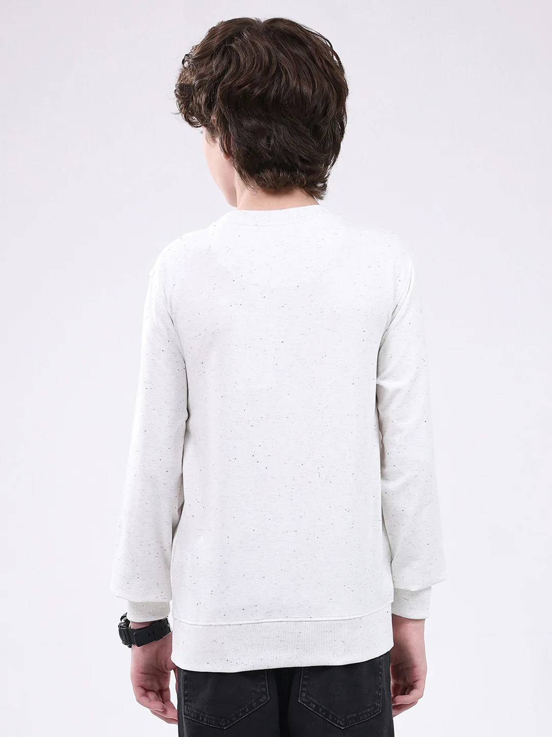 Boys White Printed Round Neck Full Sleeve Winter T-Shirt - Image 5