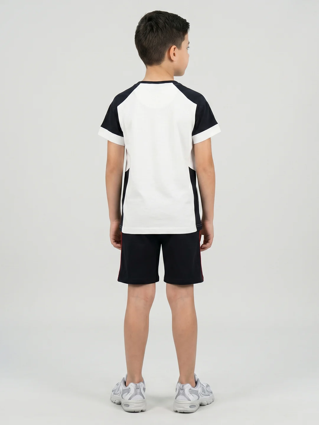 Boys White Printed Round Neck Half Sleeve Bermuda Set - Image 4