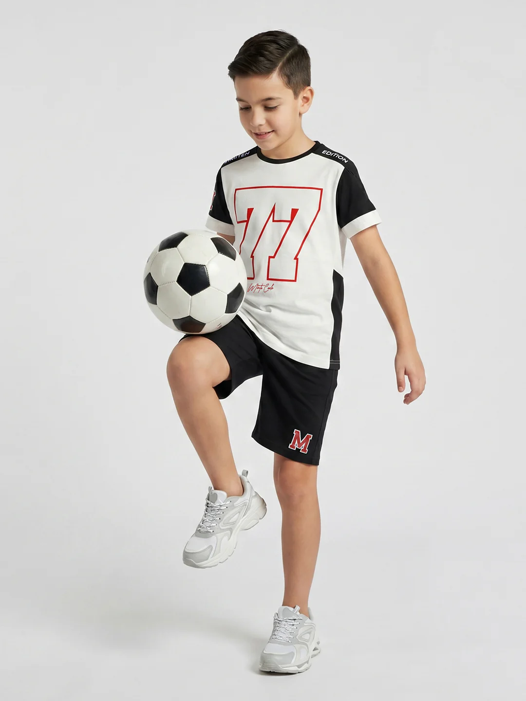 Boys White Printed Round Neck Half Sleeve Bermuda Set - Image 5
