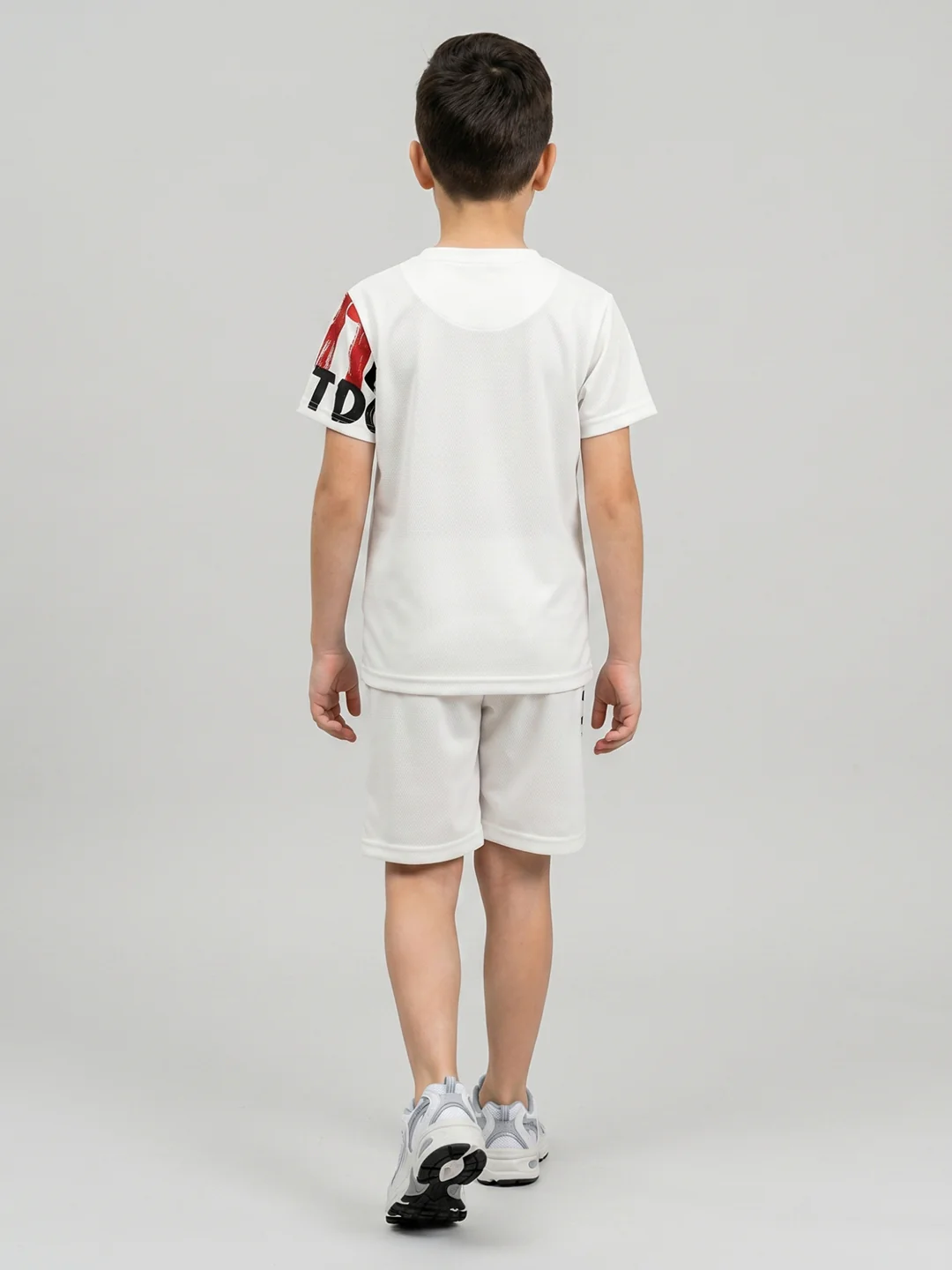 Boys White Printed Round Neck Half Sleeve Cords Set - Image 4