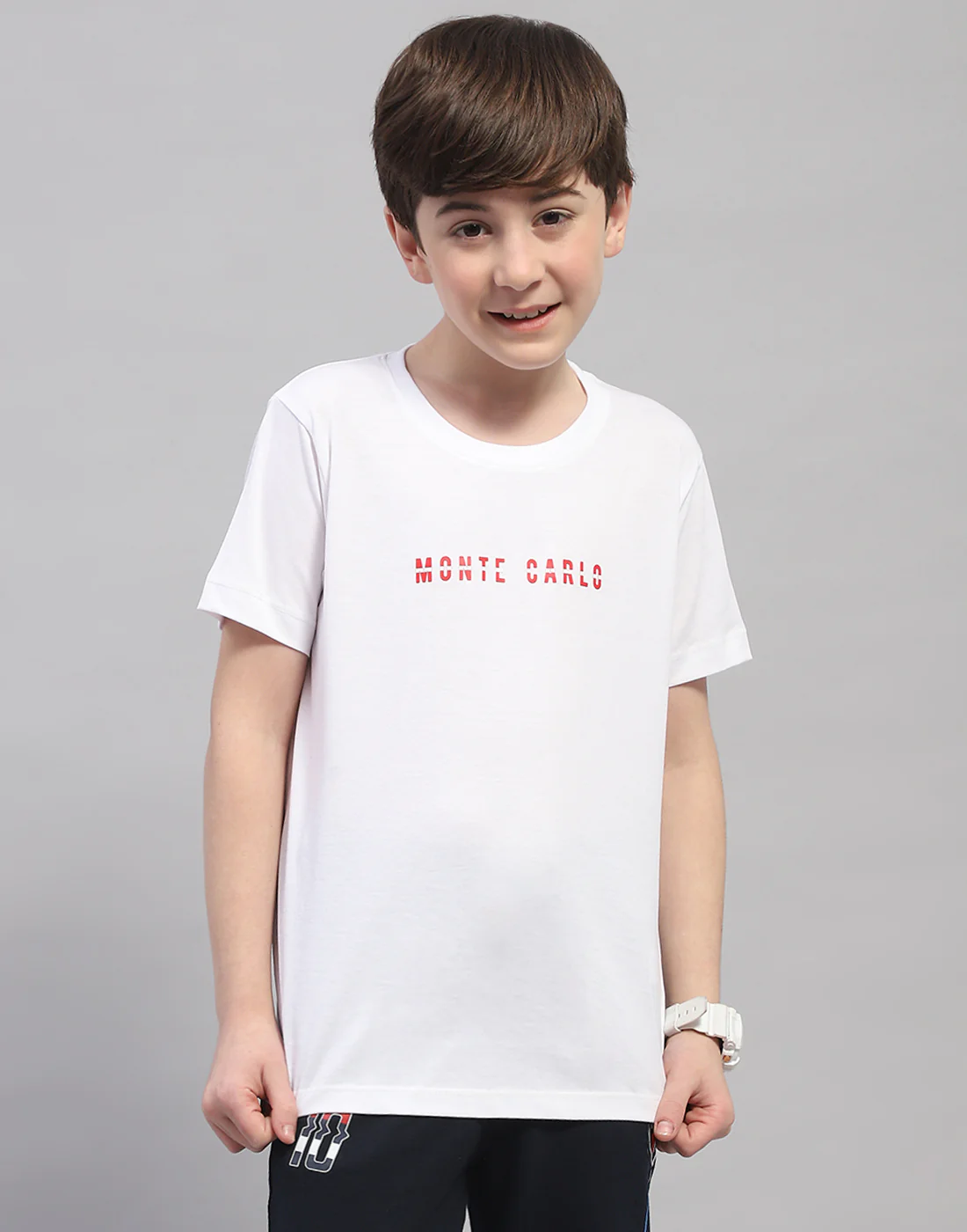 Boys White Printed Round Neck Half Sleeve T-Shirt - Image 2