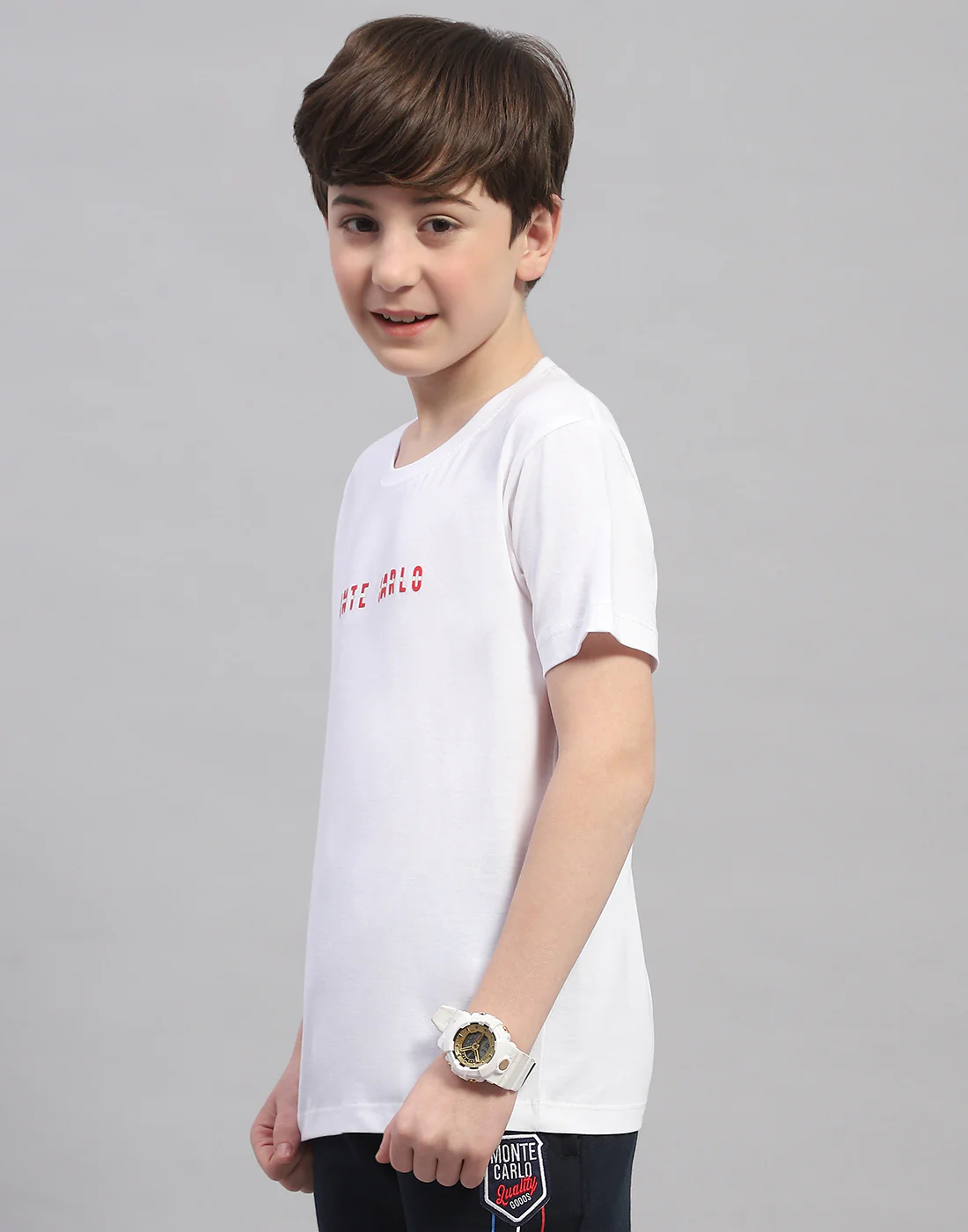 Boys White Printed Round Neck Half Sleeve T-Shirt - Image 3