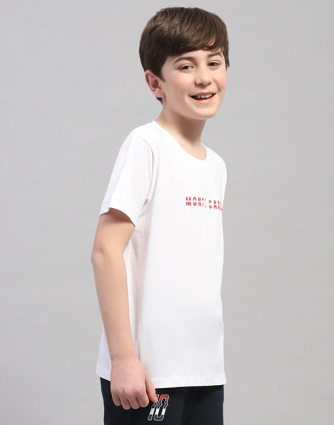 Boys White Printed Round Neck Half Sleeve T-Shirt - Image 4