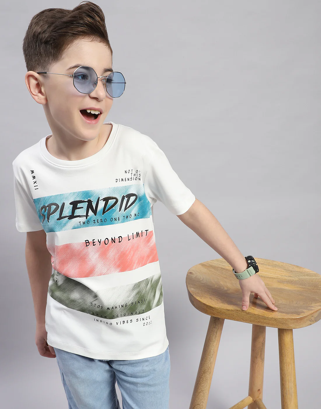 Boys White Printed Round Neck Half Sleeve T-Shirt - Image 6