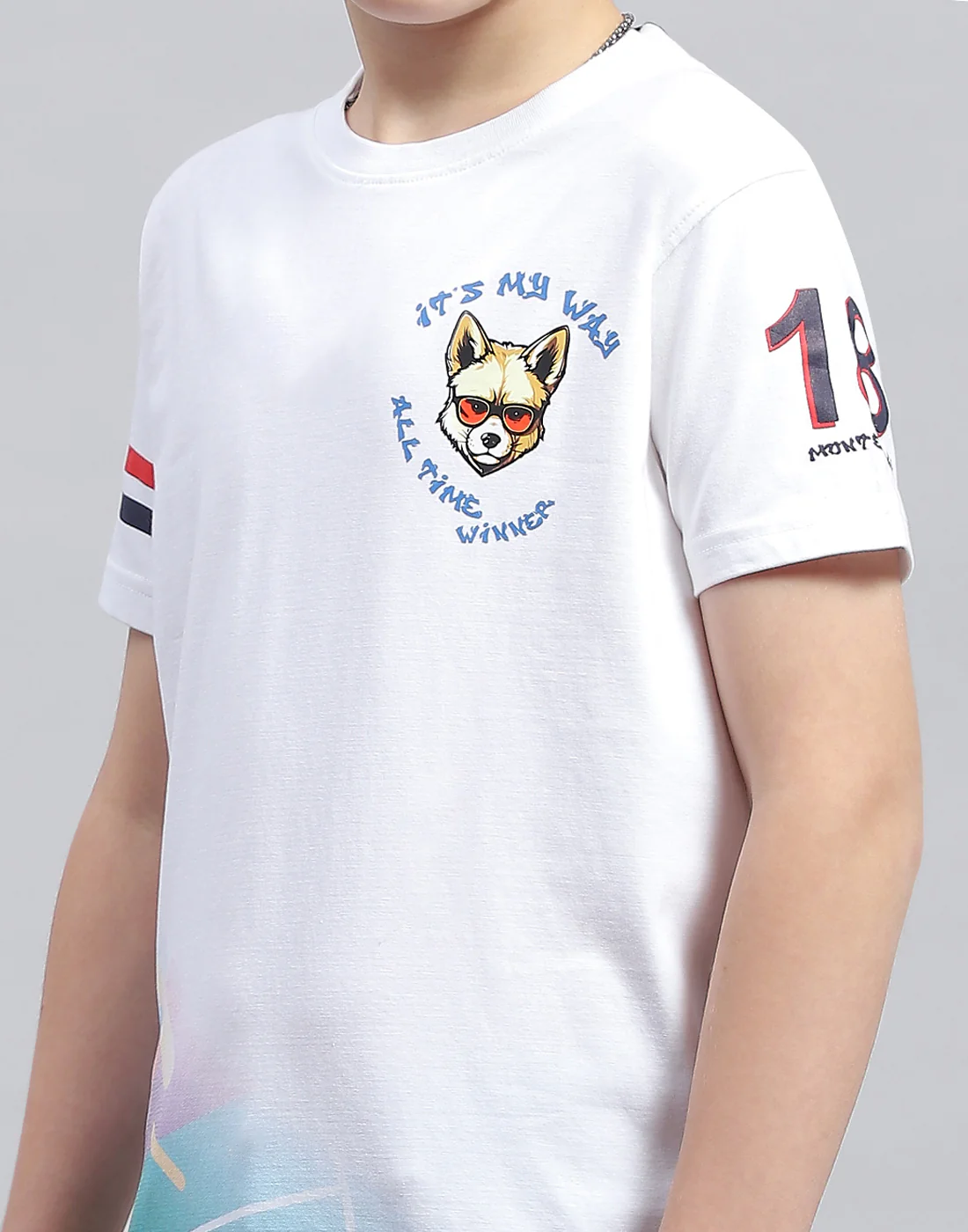 Boys White Printed Round Neck Half Sleeve T-Shirt - Image 7