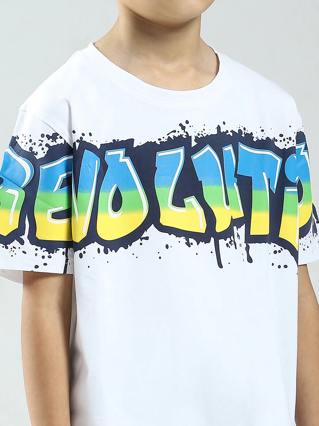 Boys White Printed Round Neck Half Sleeve T-Shirt - Image 6