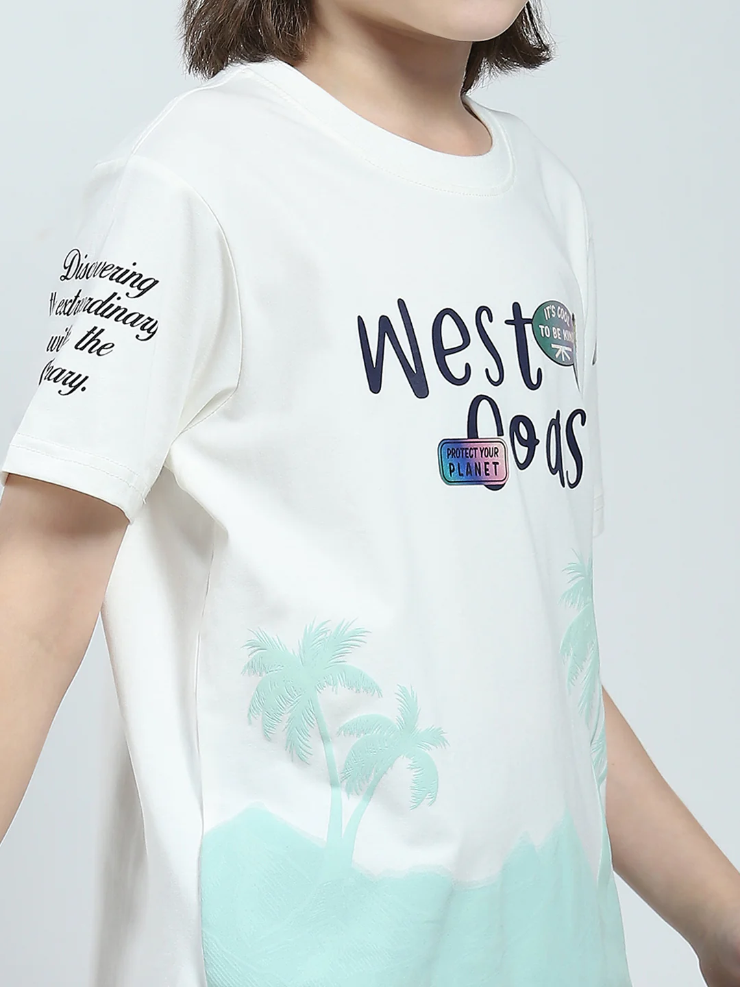 Boys White Printed Round Neck Half Sleeve T-Shirt - Image 6