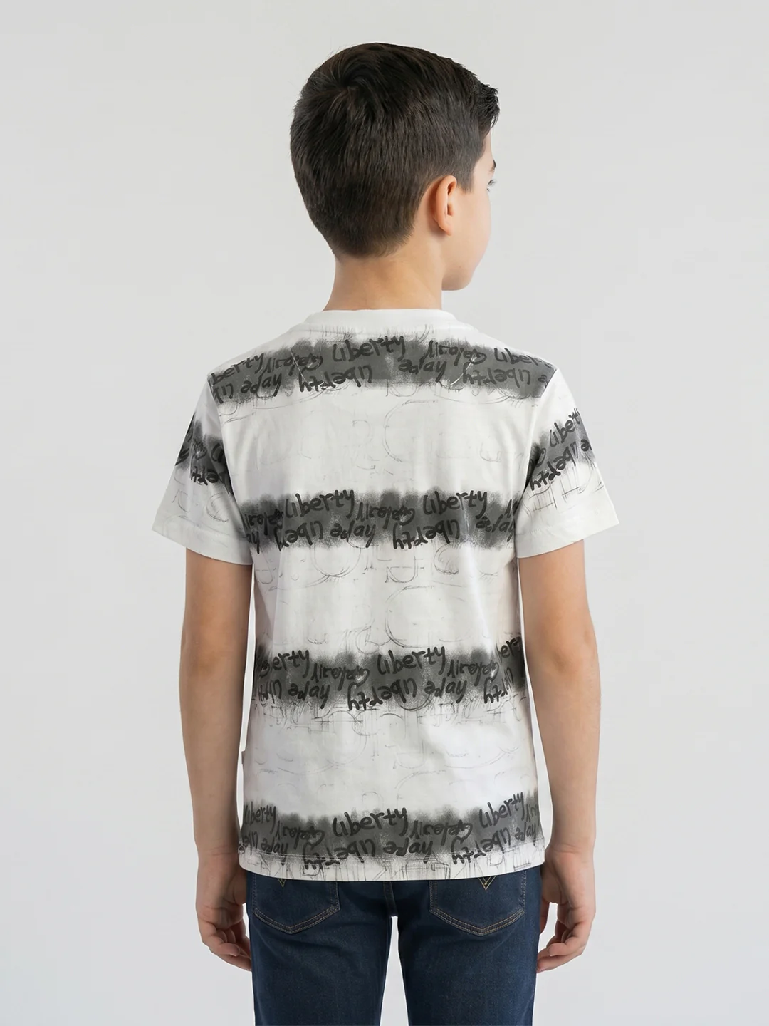 Boys White Printed Round Neck Half Sleeve T-Shirt - Image 4