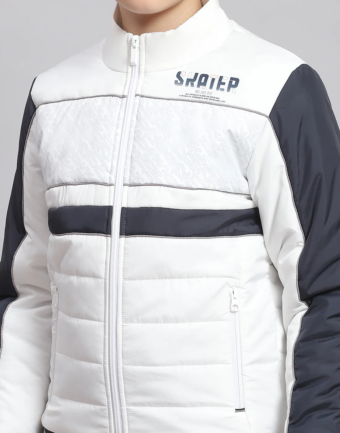 Boys White Printed Stand Collar Full Sleeve Boys Jacket - Image 6