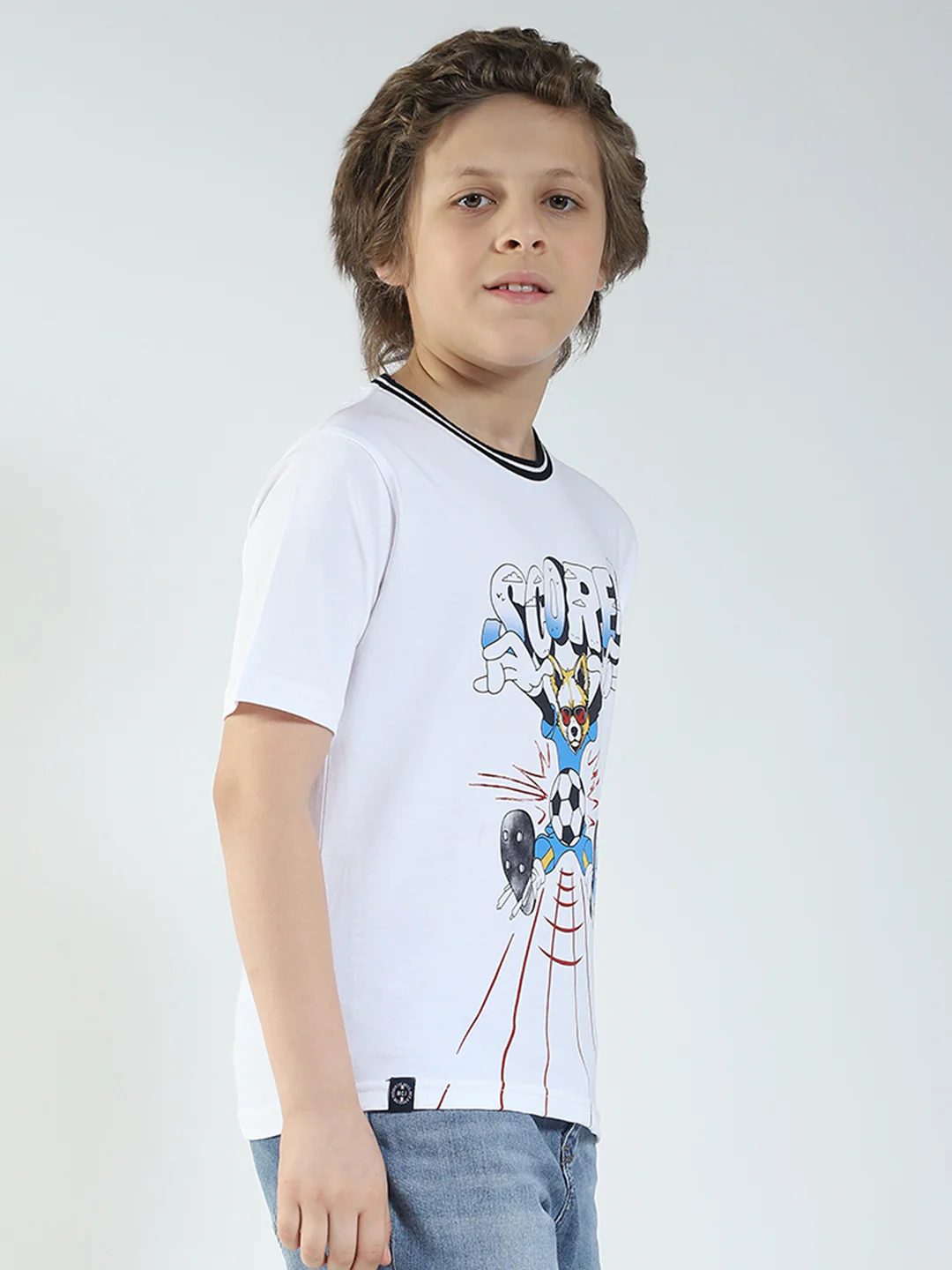Boys White Printed Round Neck Half Sleeve T-Shirt - Image 4