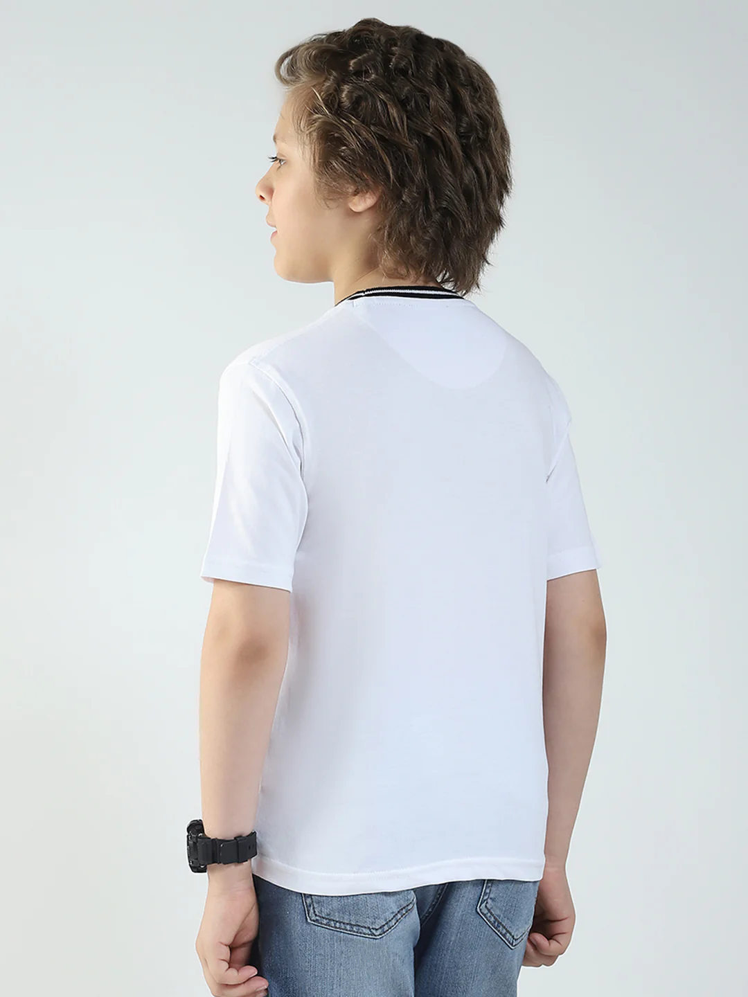 Boys White Printed Round Neck Half Sleeve T-Shirt - Image 5