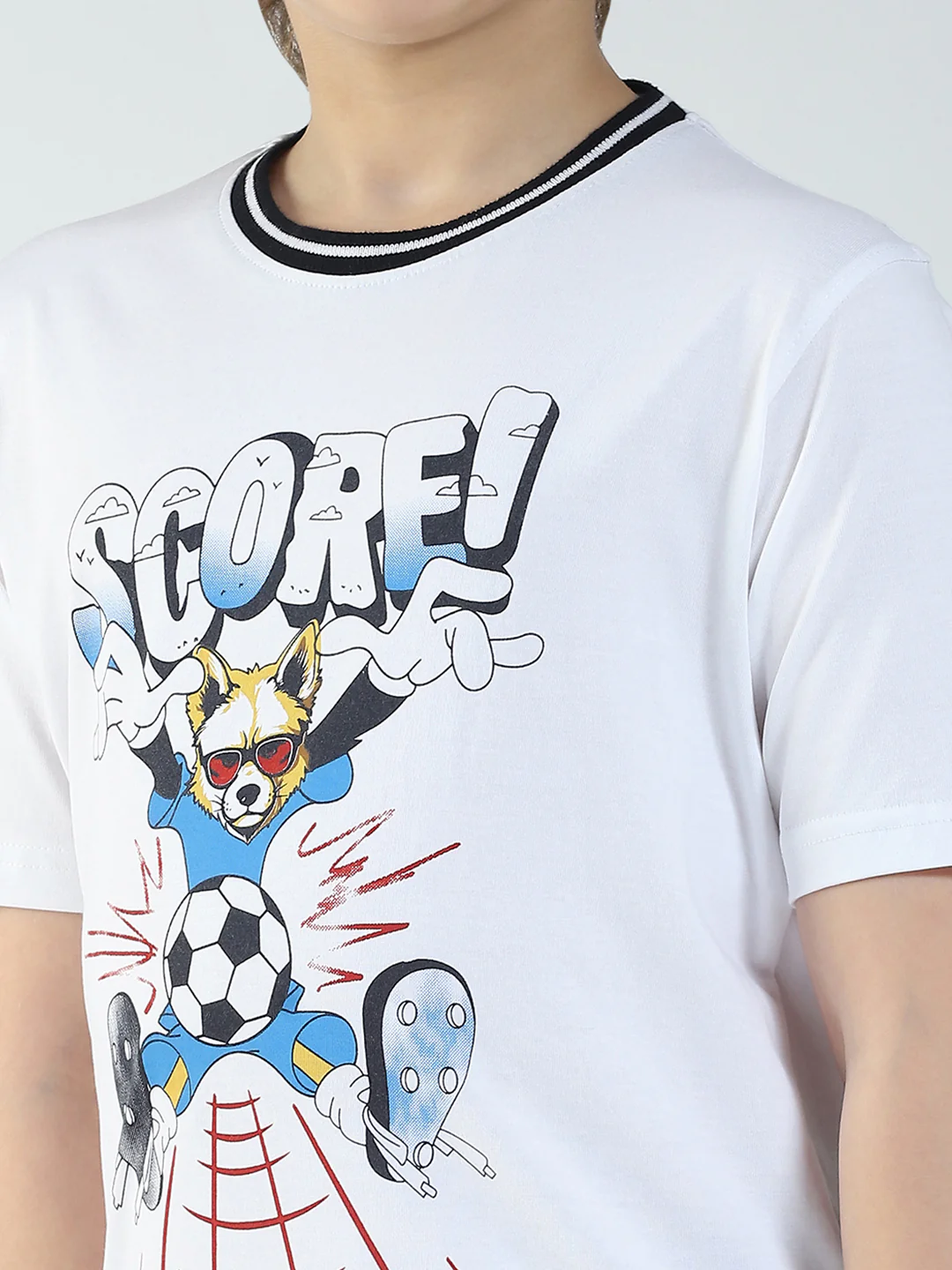 Boys White Printed Round Neck Half Sleeve T-Shirt - Image 6