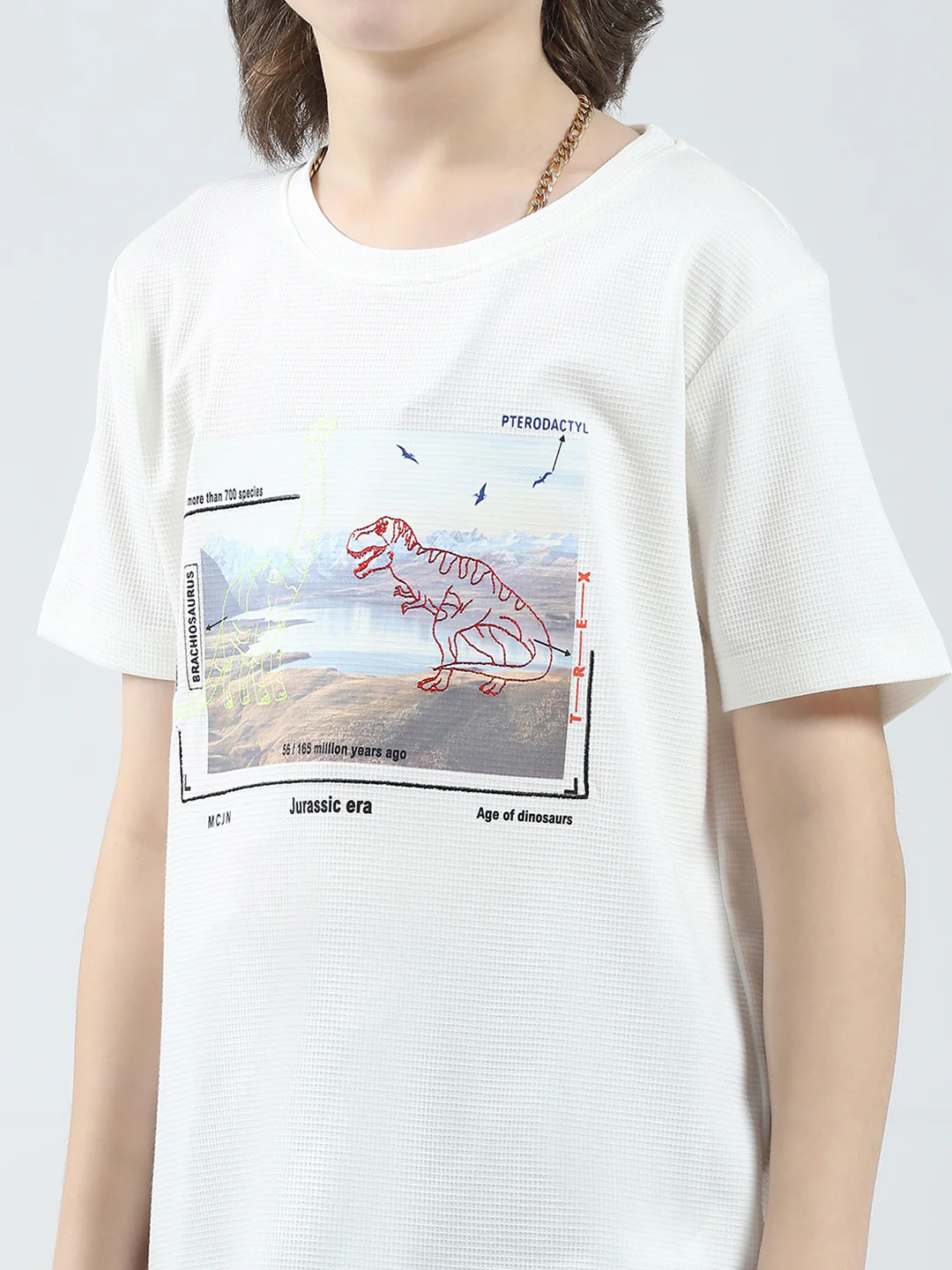 Boys White Printed Round Neck Half Sleeve T-Shirt - Image 6
