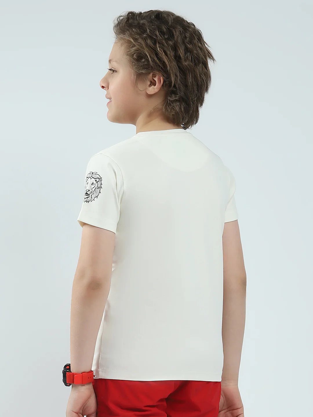 Boys White Printed Round Neck Half Sleeve T-Shirt - Image 5
