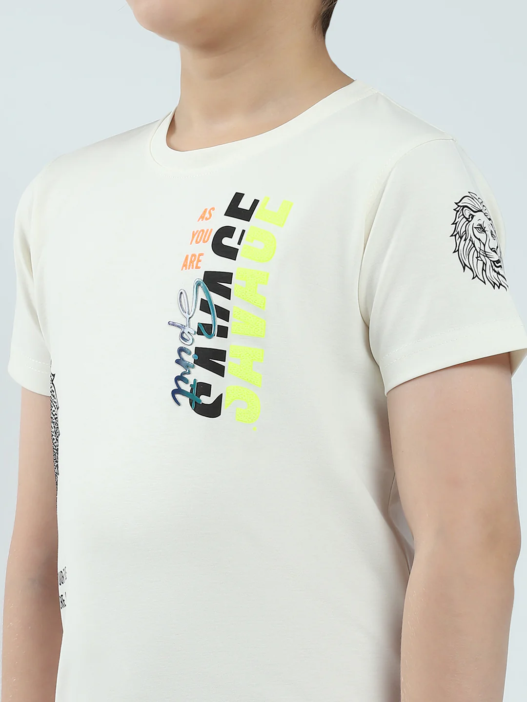 Boys White Printed Round Neck Half Sleeve T-Shirt - Image 6