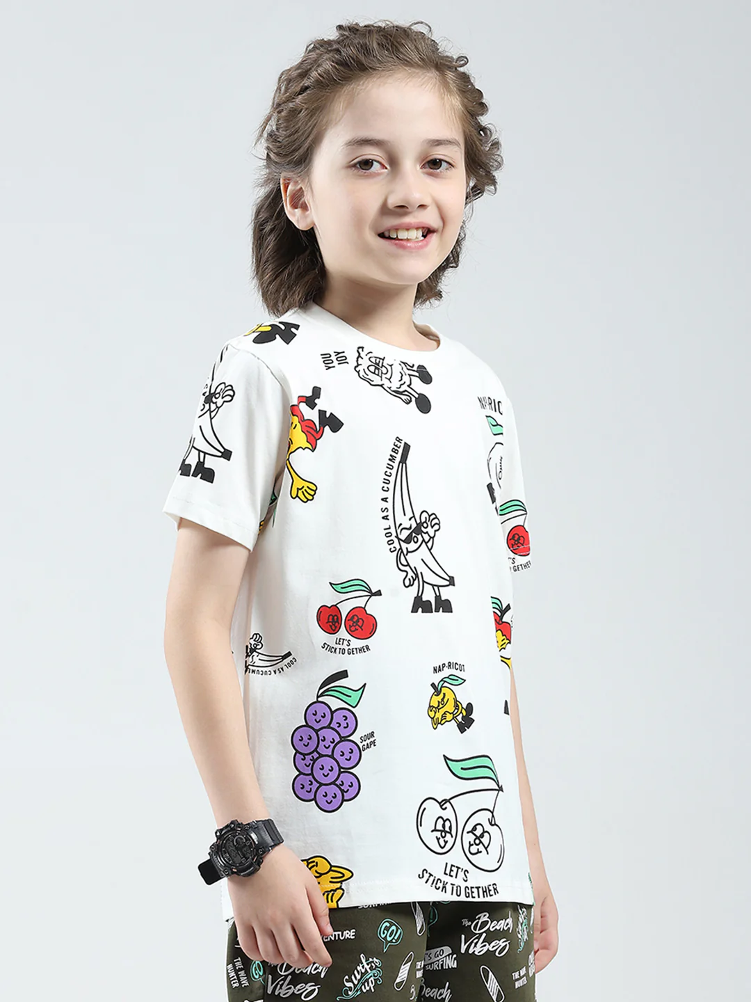 Boys White Printed Round Neck Half Sleeve T-Shirt - Image 4