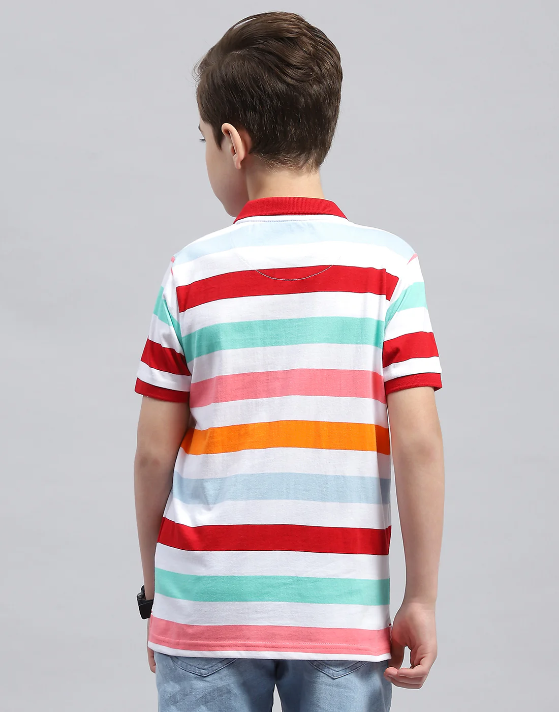 Boys White & Red Stripe Polo Collar Half Sleeve T-Shirt - Image 5