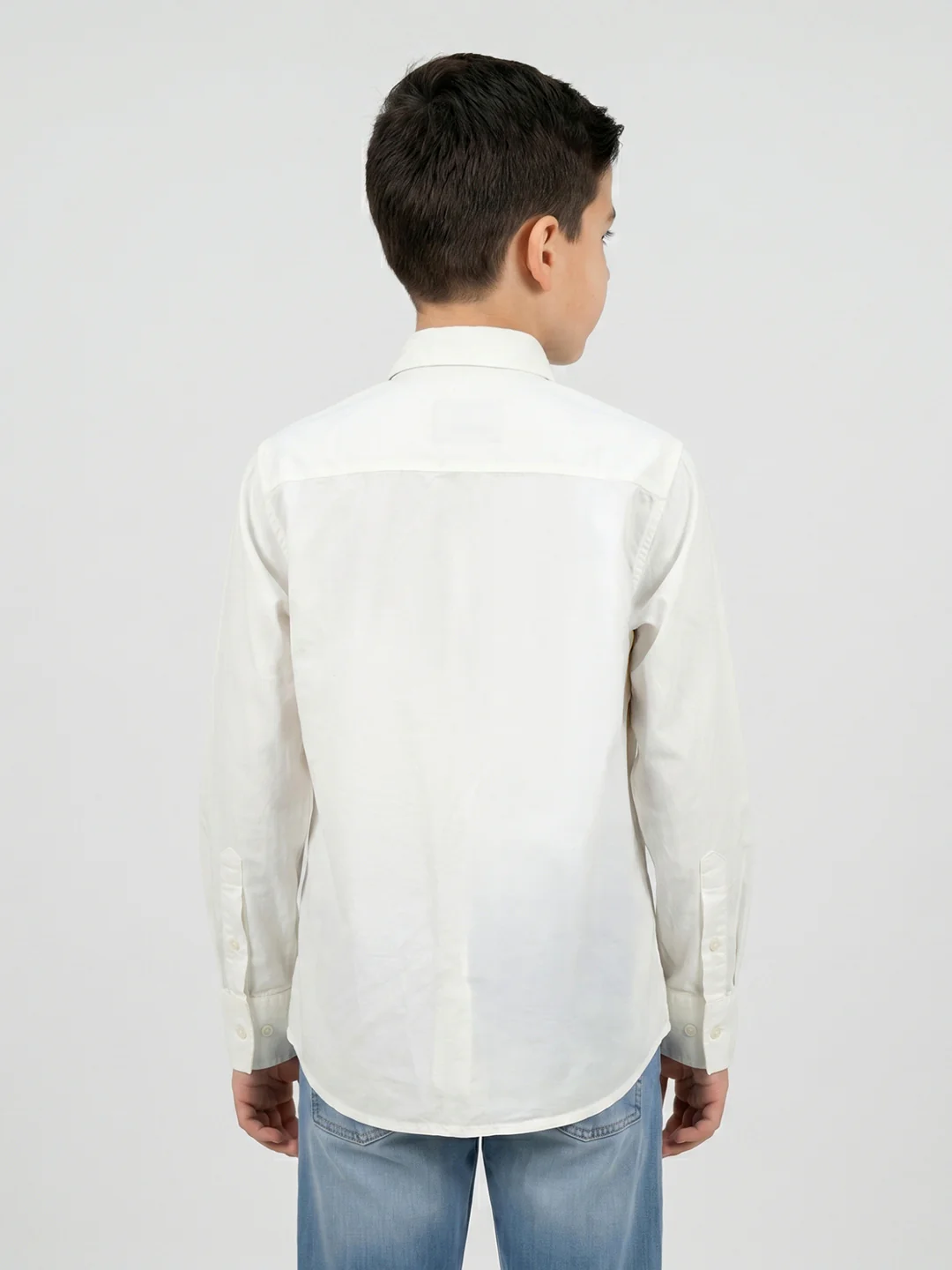 Boys White Self Design Collar Full Sleeve Shirt - Image 4
