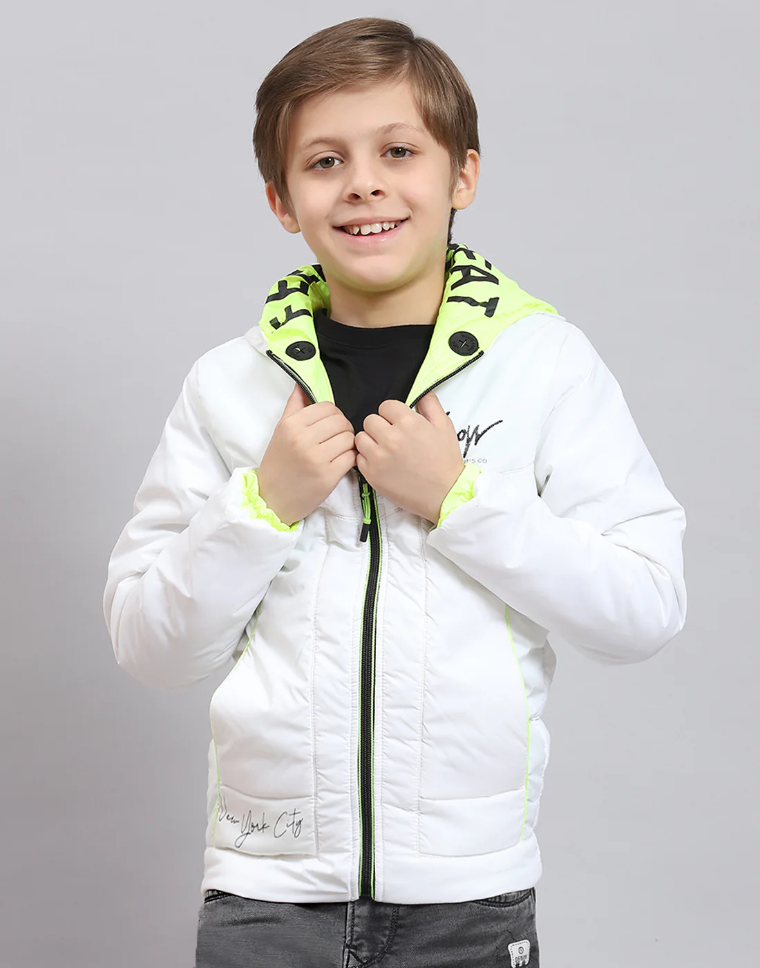 Boys White Solid Hooded Full Sleeve Boys Jacket - Image 2