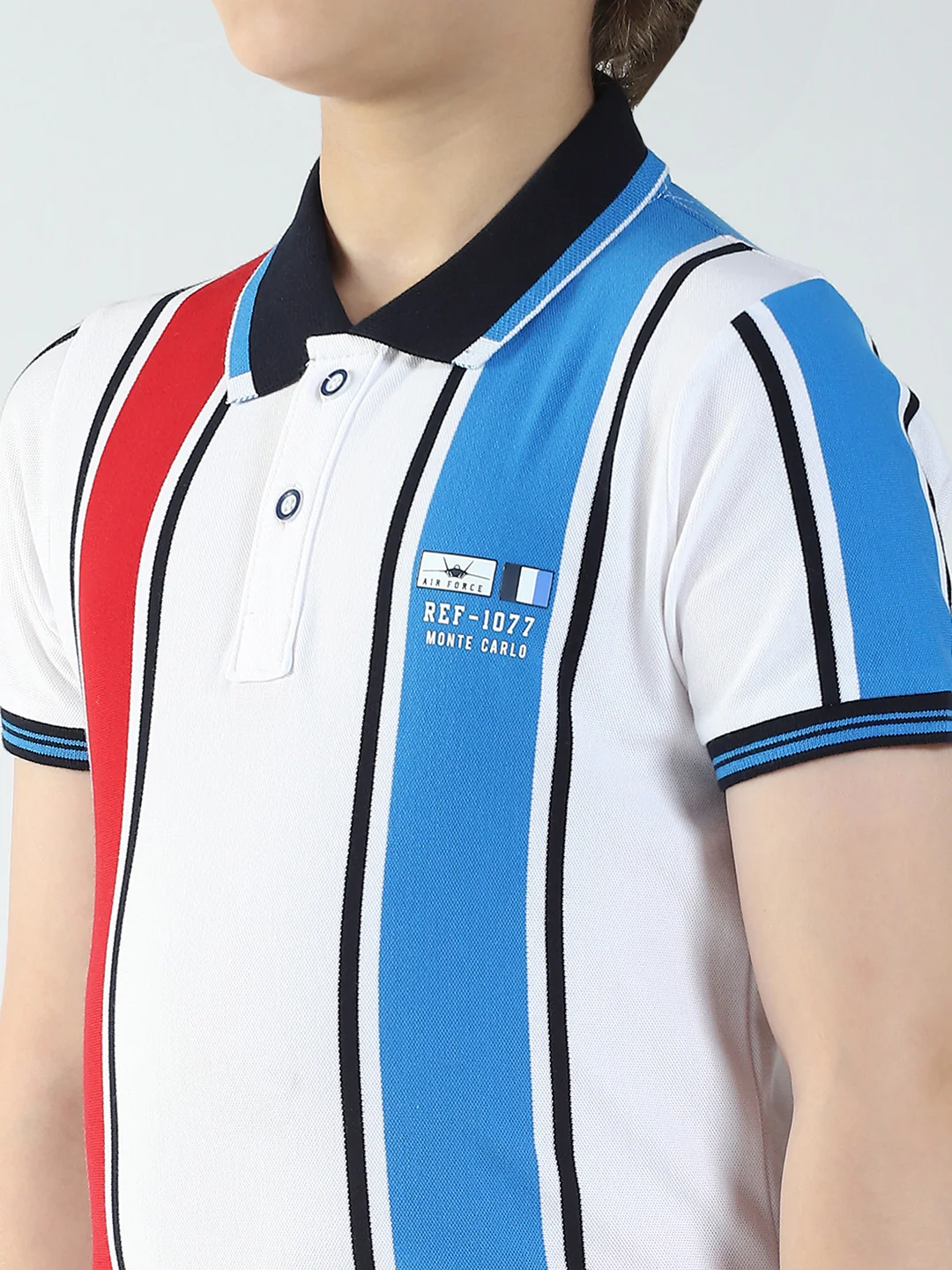 Boys White Stripe Collar Half Sleeve T-Shirt - Image 6