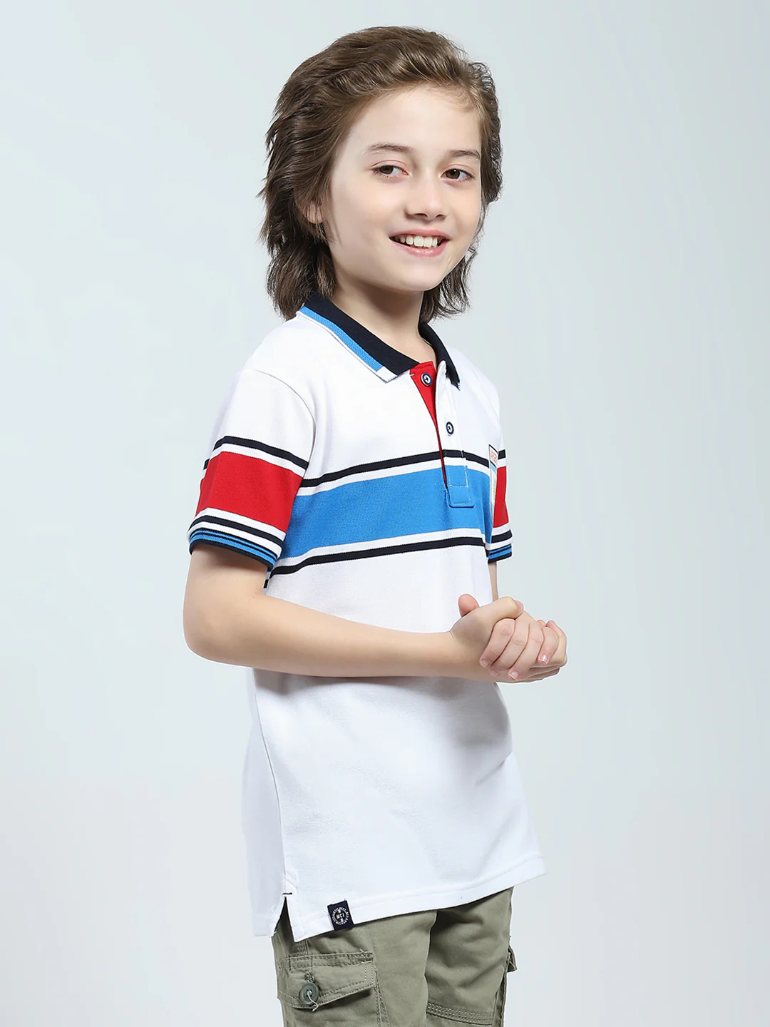 Boys White Stripe Collar Half Sleeve T-Shirt - Image 4