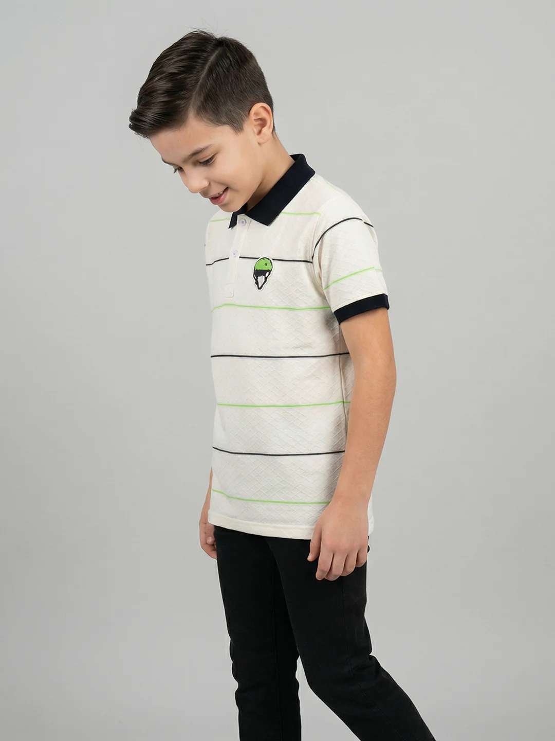 Boys White Stripe Collar Half Sleeve T-Shirt - Image 2