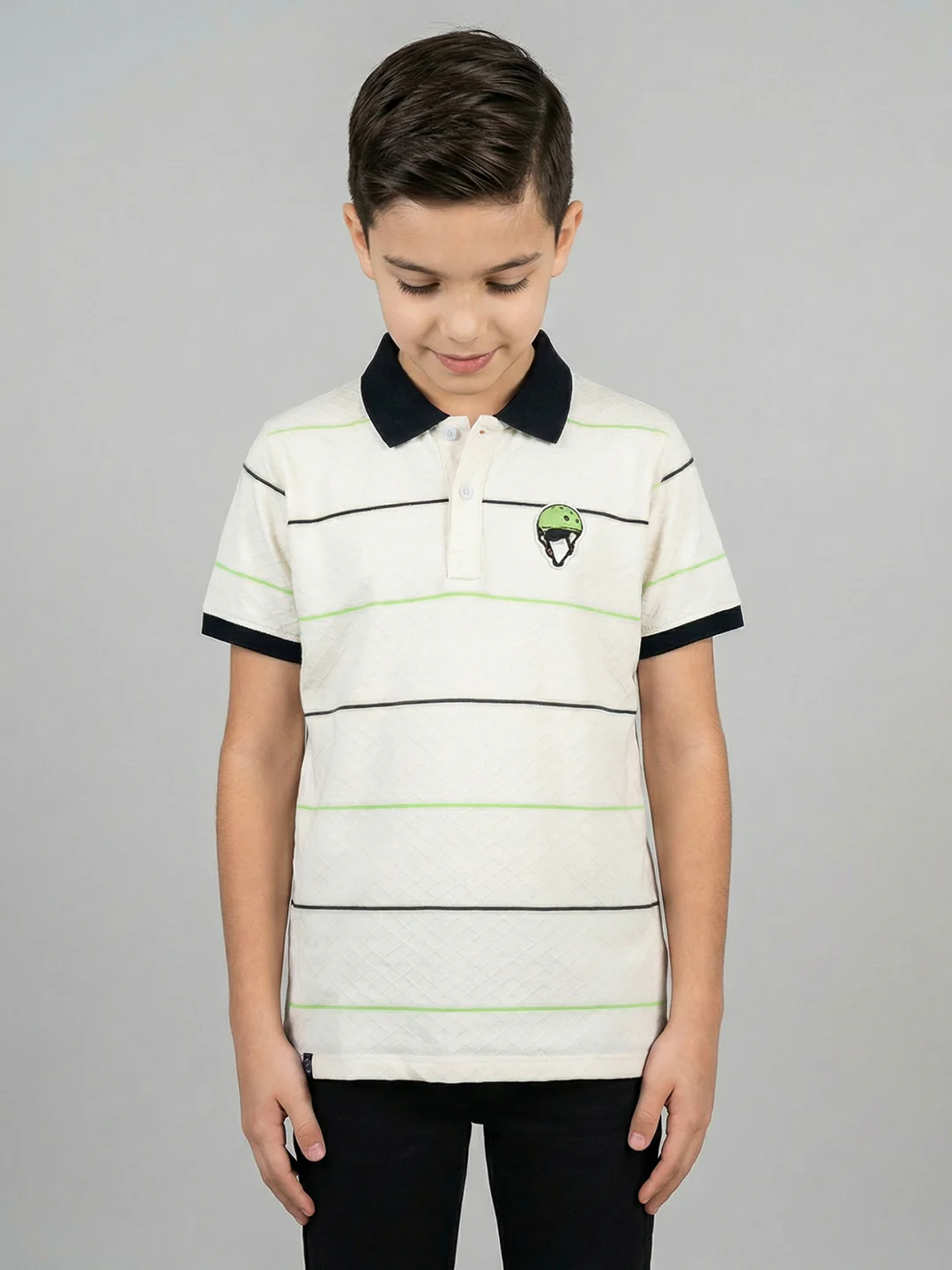 Boys White Stripe Collar Half Sleeve T-Shirt - Image 3
