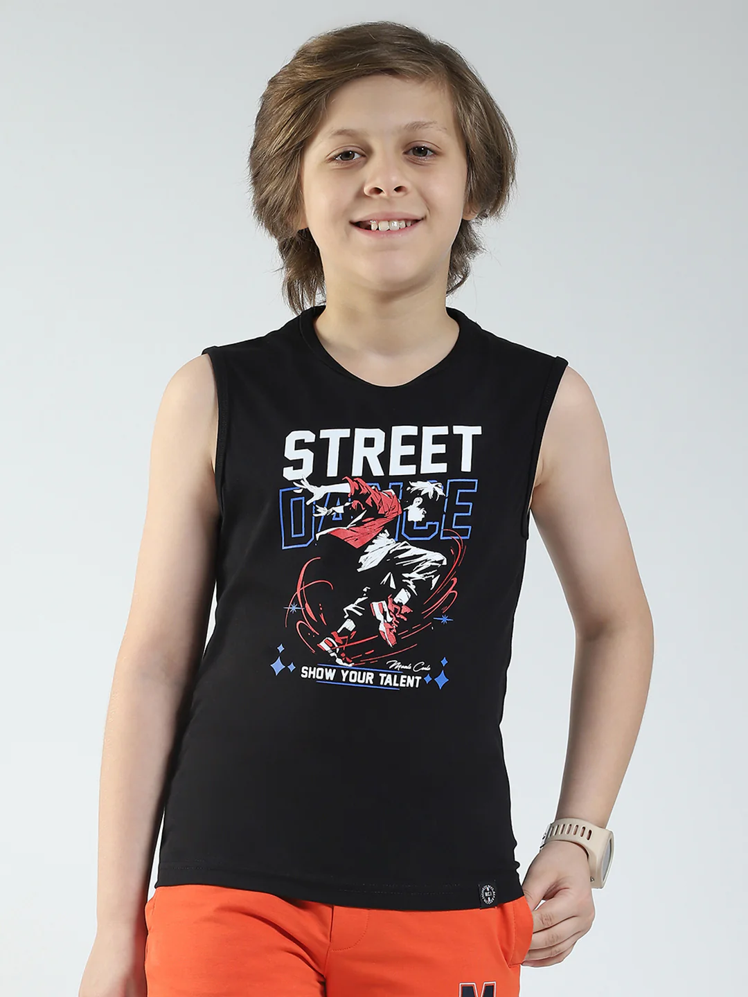 Boys Yellow & Black Printed Round Neck Sleeveless T-Shirt (Pack of 2) - Image 3