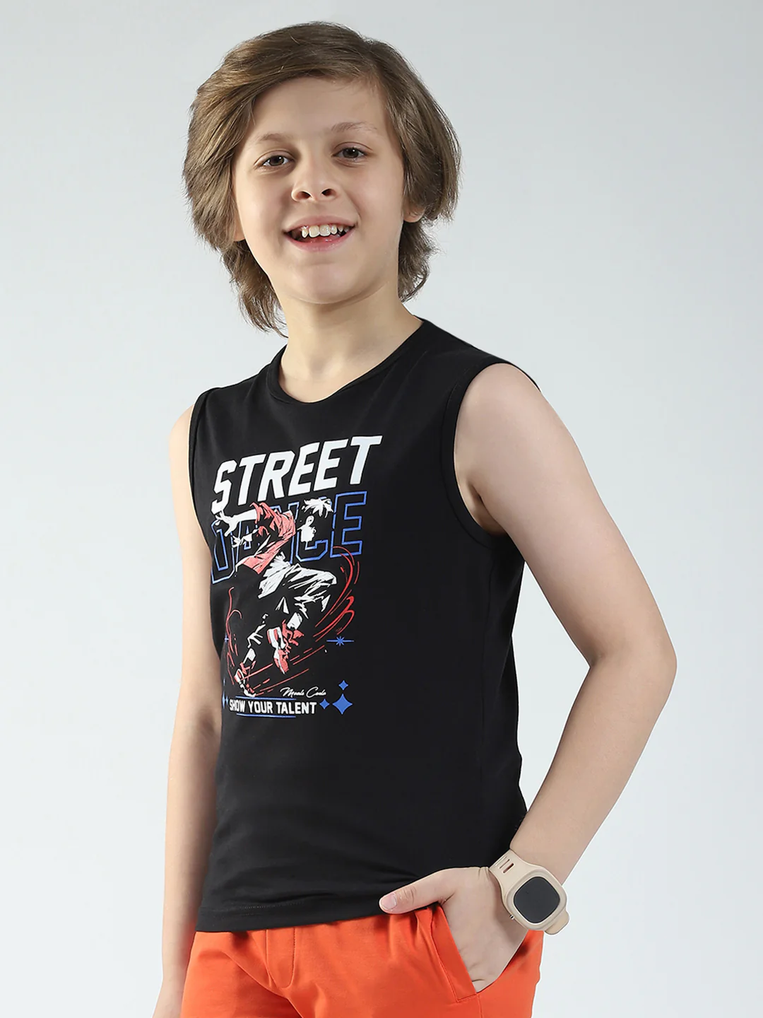 Boys Yellow & Black Printed Round Neck Sleeveless T-Shirt (Pack of 2) - Image 4