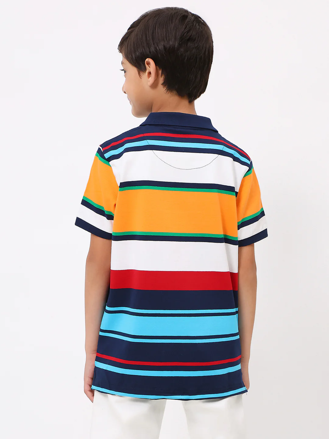 Boys Yellow & Blue Stripe Collar Half Sleeve T-Shirt - Image 5